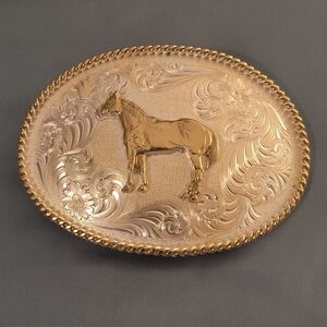 Vintage 1990s Montana Silversmiths Standing Horse Belt Buckle